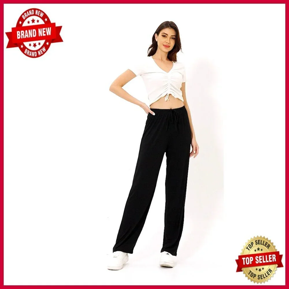 Soft Wide Leg Lounge Pants 4 Pack Drawstring Elastic Waist Comfortable